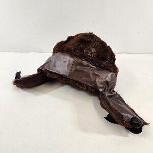 Vintage Real Fur Trapper Aviator Hat Size 7 1/8" New Old Stock Brown